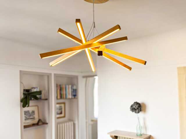 Wooden Chandelier For Dining Room & Living - Modern Industrial Pendant Light Hanging Lamp With Structure Fixture - image 1