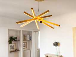 Wooden Chandelier For Dining Room & Living - Modern Industrial Pendant Light Hanging Lamp With Structure Fixture - thumbnail 1