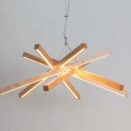 Wooden Chandelier For Dining Room & Living - Modern Industrial Pendant Light Hanging Lamp With Structure Fixture - thumbnail 2
