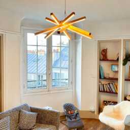 Wooden Chandelier For Dining Room & Living - Modern Industrial Pendant Light Hanging Lamp With Structure Fixture - thumbnail 3