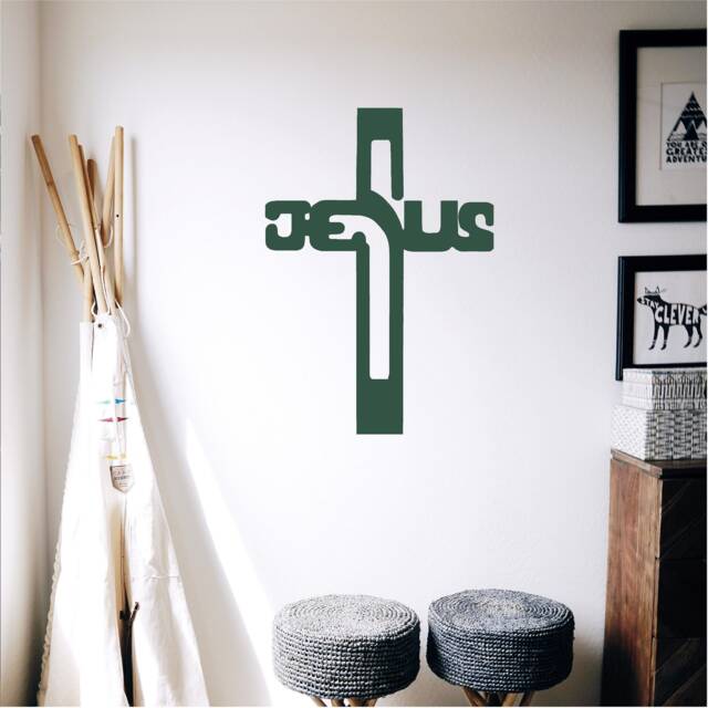 Crucifix Wall Sticker, Christian Symbol, Jesus Christ, Vinyl Wall Art Transfer, Mural, Stencil, Easy To Apply, Instructions - image 1
