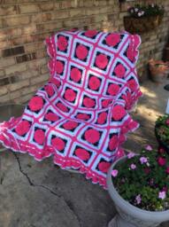 Crochet Rose Afghan Bright Pink Cottage Style Throw With Ruffles