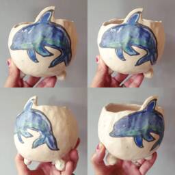 The Very Fun Collection 2 - Ceramic Handmade, Succulent Pot, Small Planter, Cactus Plant Gifts. Pug. Links. Whale. Llama. Dolphin - thumbnail 3
