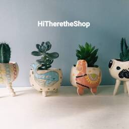 The Very Fun Collection 2 - Ceramic Handmade, Succulent Pot, Small Planter, Cactus Plant Gifts. Pug. Links. Whale. Llama. Dolphin - thumbnail 2