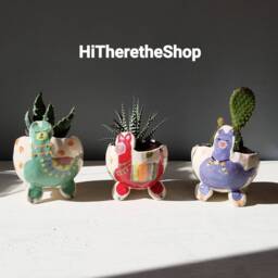 The Very Fun Collection 2 - Ceramic Handmade, Succulent Pot, Small Planter, Cactus Plant Gifts. Pug. Links. Whale. Llama. Dolphin - thumbnail 4
