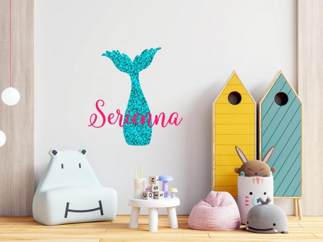Mermaid Tail Wall Decal - Custom Baby Name Sticker Nautical Decals For Nursery Decor Girl Room Decoration R116 - image 1