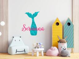 Mermaid Tail Wall Decal - Custom Baby Name Sticker Nautical Decals For Nursery Decor Girl Room Decoration R116 - thumbnail 1
