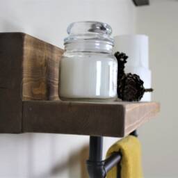Rustic Industrial Bathroom Shelf With Towel Rail, Vintage, Dark Oak Oil, Reclaimed Style Shelves - thumbnail 3