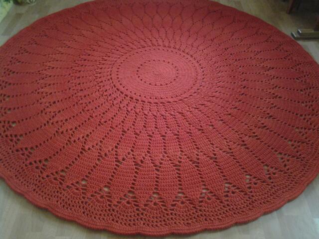 Handmade Wool Round Rug, Crocheted Doily Design - image 1