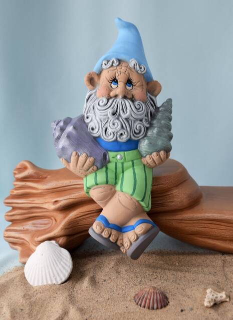 Ceramic Beach Gnome Figurine With Flip Flops - Coastal Summer Decor For Garden, Lake House, Seashore - image 1