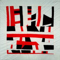 Modern Art Quilt, Abstract Wall Hanging, Red & Black, 13x13 Inch - thumbnail 2