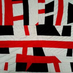 Modern Art Quilt, Abstract Wall Hanging, Red & Black, 13x13 Inch - thumbnail 3