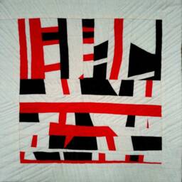 Modern Art Quilt, Abstract Wall Hanging, Red & Black, 13x13 Inch - thumbnail 4
