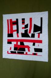 Modern Art Quilt, Abstract Wall Hanging, Red & Black, 13x13 Inch - thumbnail 1