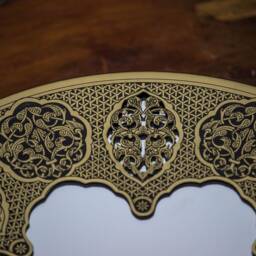 Authentic Antique Handmade Etched Brass Mirror- Oriental Design Wall Islamic Geometric Works- Hanging Mirror - thumbnail 4