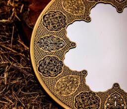 Authentic Antique Handmade Etched Brass Mirror- Oriental Design Wall Islamic Geometric Works- Hanging Mirror