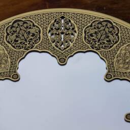 Authentic Antique Handmade Etched Brass Mirror- Oriental Design Wall Islamic Geometric Works- Hanging Mirror - thumbnail 3