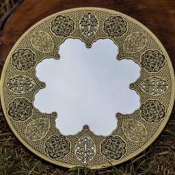 Authentic Antique Handmade Etched Brass Mirror- Oriental Design Wall Islamic Geometric Works- Hanging Mirror - thumbnail 2