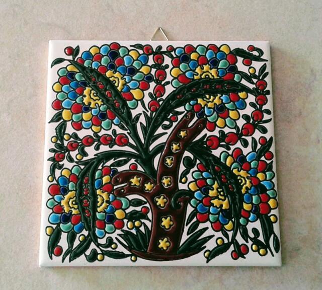 Handmade Greek Ceramic Art Tile Tree Of Life Wall Decor - image 1