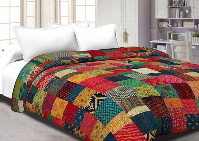 Handmade Kantha Quilt Indian Patchwork Cotton Bedspread - image 1