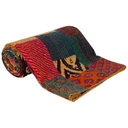 Handmade Kantha Quilt Indian Patchwork Cotton Bedspread - thumbnail 2