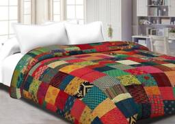 Handmade Kantha Quilt Indian Patchwork Cotton Bedspread - thumbnail 1