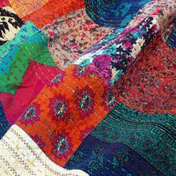 Handmade Kantha Quilt Indian Patchwork Cotton Bedspread - thumbnail 3