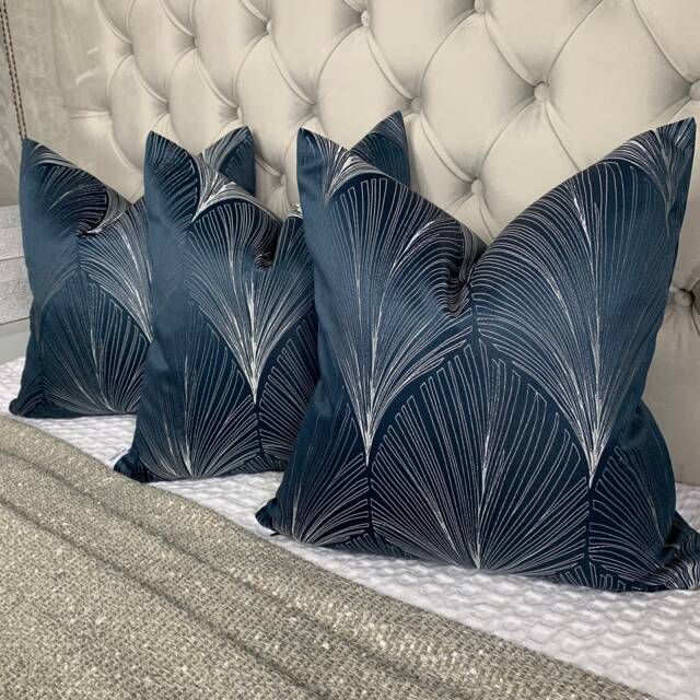 Art Deco Pillow Cover, John Lewis Fan Fabric, Cushion Navy Throw Designer Fabric - Worldwide Shipping - image 1
