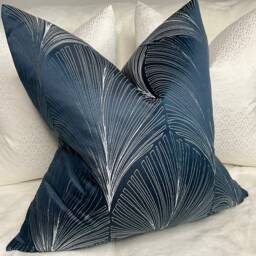 Art Deco Pillow Cover, John Lewis Fan Fabric, Cushion Navy Throw Designer Fabric - Worldwide Shipping - thumbnail 2
