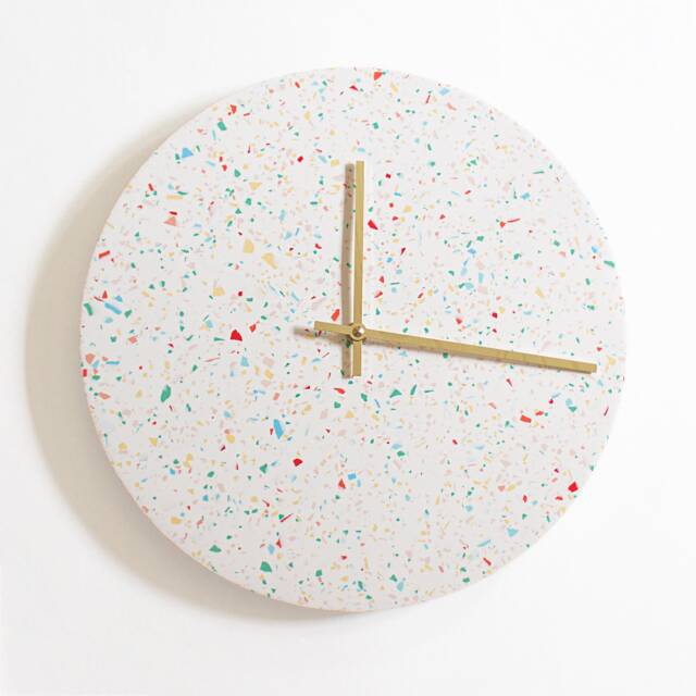 Terrazzo Wall Clock, Modern Resin Clock With Brass Details - image 1
