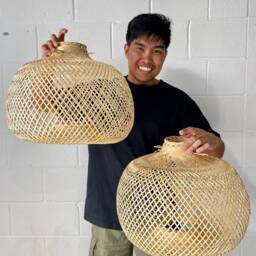 Handmade Bamboo Pendant Light Boho Rustic Home Decor - thumbnail 2