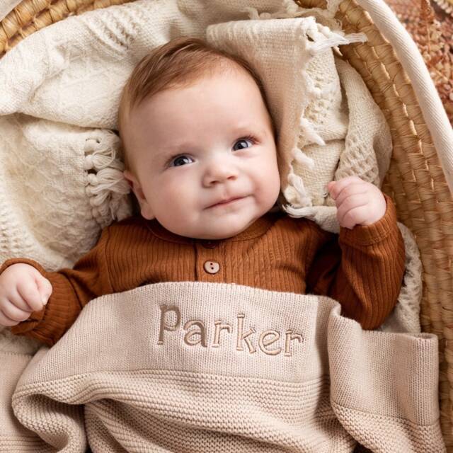 Personalised Cotton Knit Baby Blanket Oatmeal - image 1