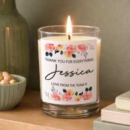 Personalised Floral Candle - Custom Glass Jar Gifts Ideas For Birthdays Retirement Thank You Presents - thumbnail 4