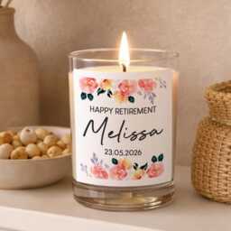 Personalised Floral Candle - Custom Glass Jar Gifts Ideas For Birthdays Retirement Thank You Presents - thumbnail 3