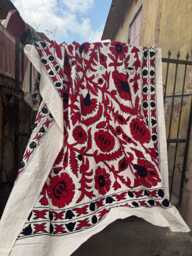 Uzbek Suzani Throw Quilt Blanket Hand Embroidered Multicolor Bohemian Style - thumbnail 1