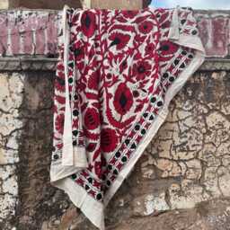 Uzbek Suzani Throw Quilt Blanket Hand Embroidered Multicolor Bohemian Style - thumbnail 3