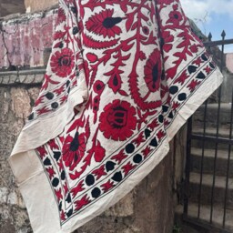Uzbek Suzani Throw Quilt Blanket Hand Embroidered Multicolor Bohemian Style - thumbnail 4