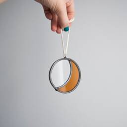 Mini Stained Glass Moon - Amber & Clear Glass, Crescent Wall Hanging, Celestial Art - thumbnail 2