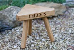 The Fine Wooden Articles Childs Solid Oak Personalised Engraved Milking Stool - thumbnail 1