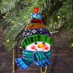 Snowman Glass Christmas Ornament Hand Painted Fused Art Unique Home Decor - thumbnail 1