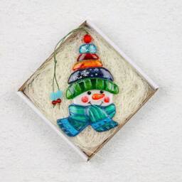 Snowman Glass Christmas Ornament Hand Painted Fused Art Unique Home Decor - thumbnail 2