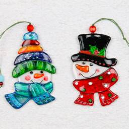 Snowman Glass Christmas Ornament Hand Painted Fused Art Unique Home Decor - thumbnail 4