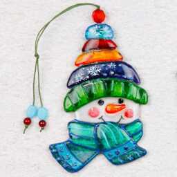 Snowman Glass Christmas Ornament Hand Painted Fused Art Unique Home Decor - thumbnail 2