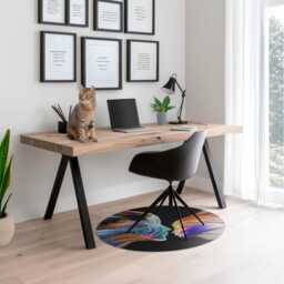 Colorful Faces in Motion Computer Chair Mat, Black Office Abstraction Vinyl Floor Protector, Protector