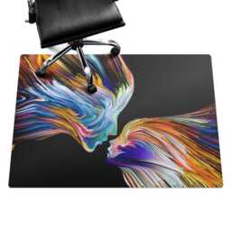 Colorful Faces in Motion Computer Chair Mat, Black Office Abstraction Vinyl Floor Protector, Protector - thumbnail 3
