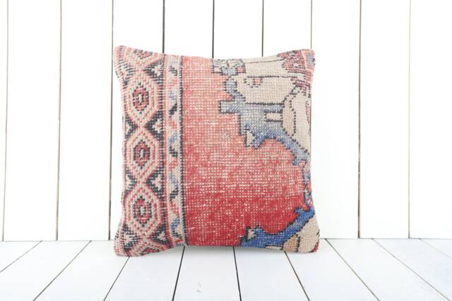 Vintage Turkish Kilim Pillow Cover 16x16 Handmade Anatolian Cushion - image 1