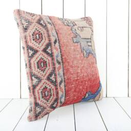 Vintage Turkish Kilim Pillow Cover 16x16 Handmade Anatolian Cushion - thumbnail 2