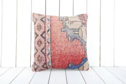 Vintage Turkish Kilim Pillow Cover 16x16 Handmade Anatolian Cushion - thumbnail 1