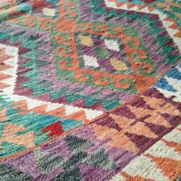 Tribal Rug Multicolour, Handmade Artisan Afghan Turkish Aztec Geometric Wool Kilim 147x102 cm - thumbnail 4