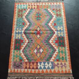 Tribal Rug Multicolour, Handmade Artisan Afghan Turkish Aztec Geometric Wool Kilim 147x102 cm - thumbnail 1